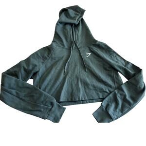 GYMSHARK Women's Cropped Hoodie Sweater Small Green Pull Over